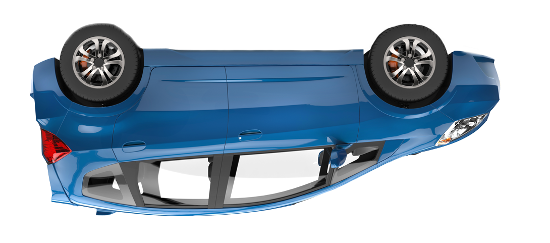 Blue Sedan upside down