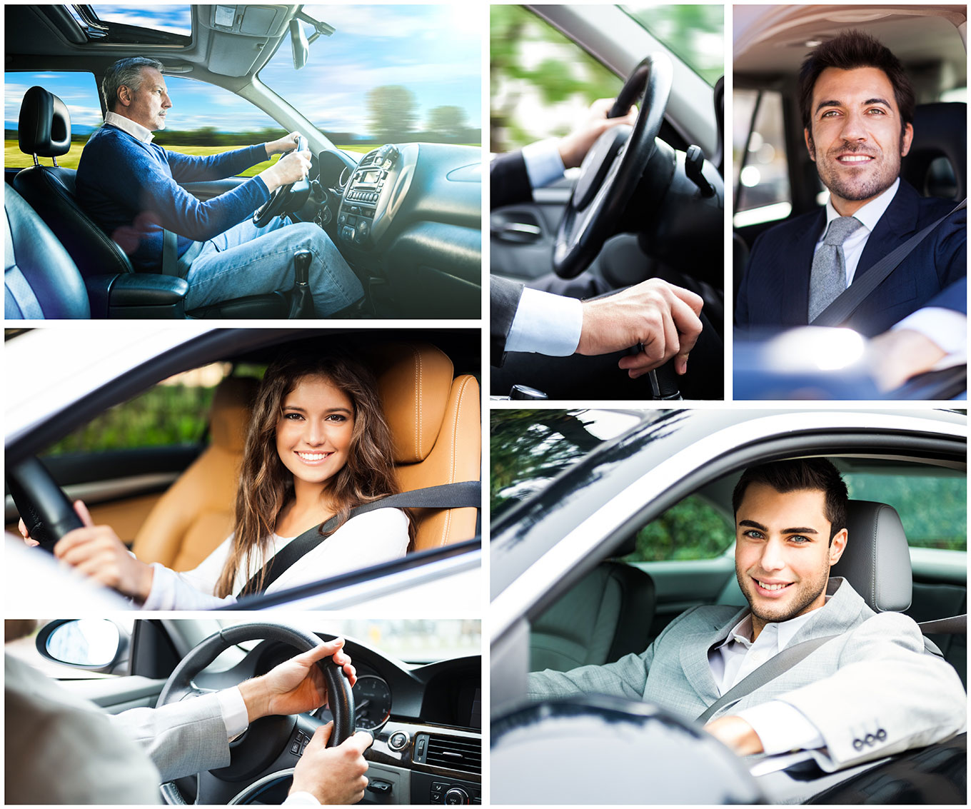Everyone deserves a ride A collage photo of a diverse group of people driving cars.